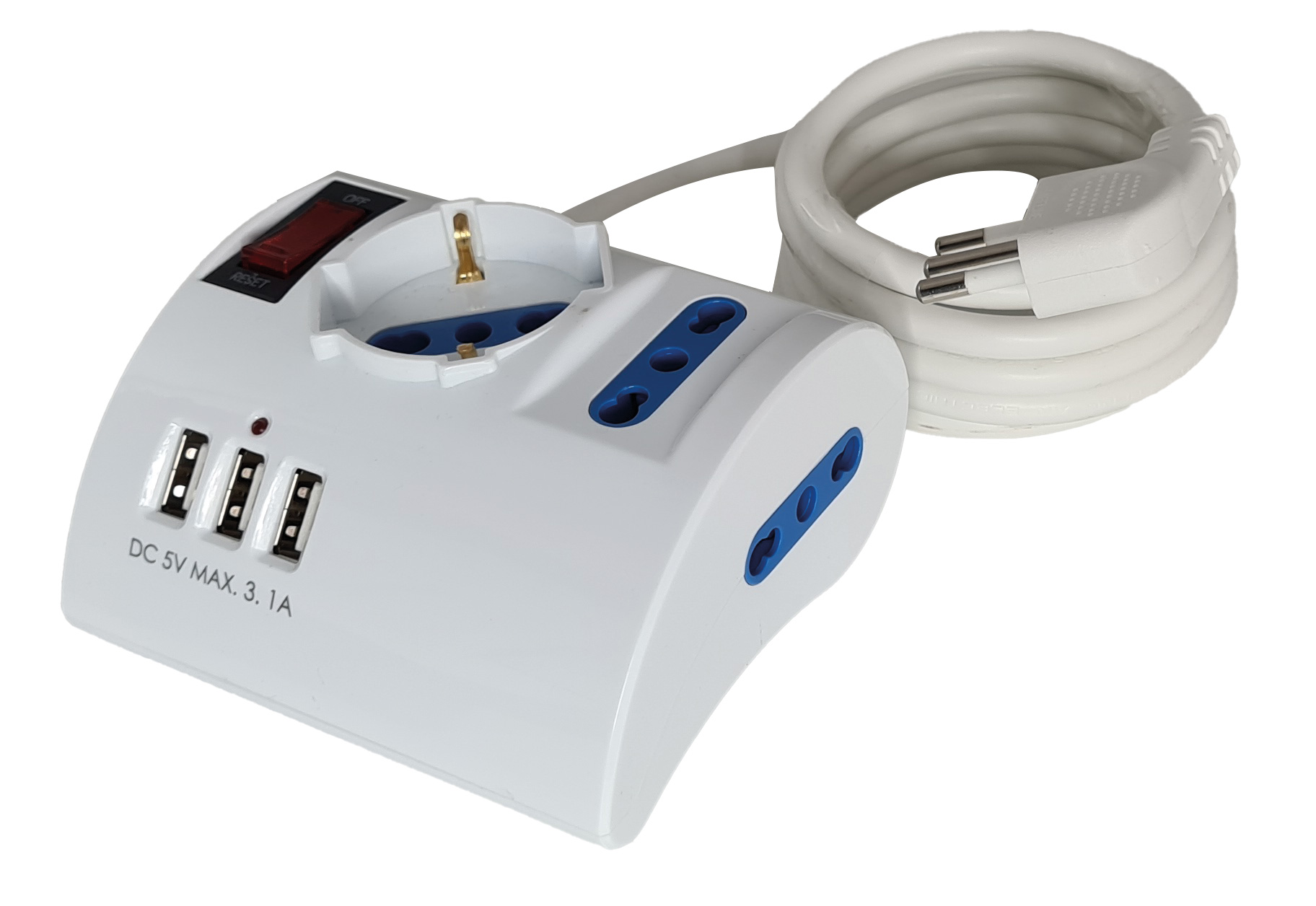 Multipresa On-off 3 Posti, 5 Prese Universali, 2 USB, Spina 16 A, Con - Foto 4
